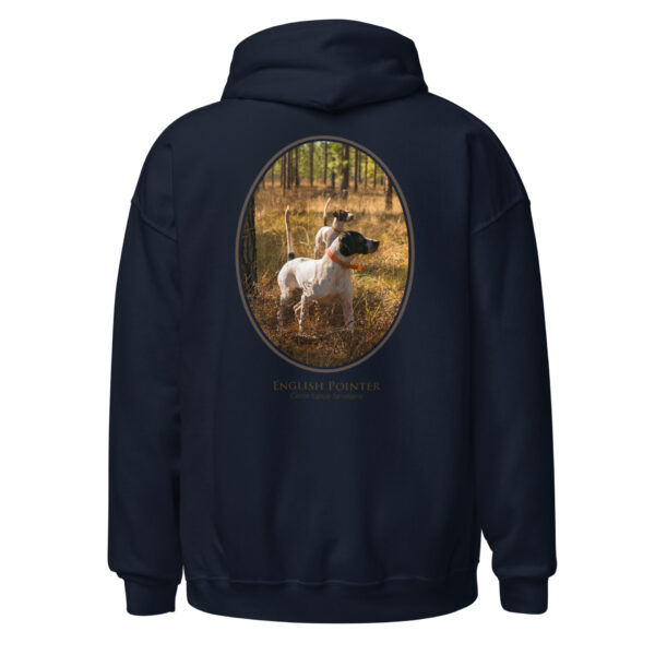 unisex-heavy-blend-hoodie-navy-back-6925ce0f36e04.jpg Navy hoodie with English Pointer dogs design.