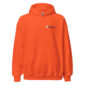 Orange hoodie with logo on front.