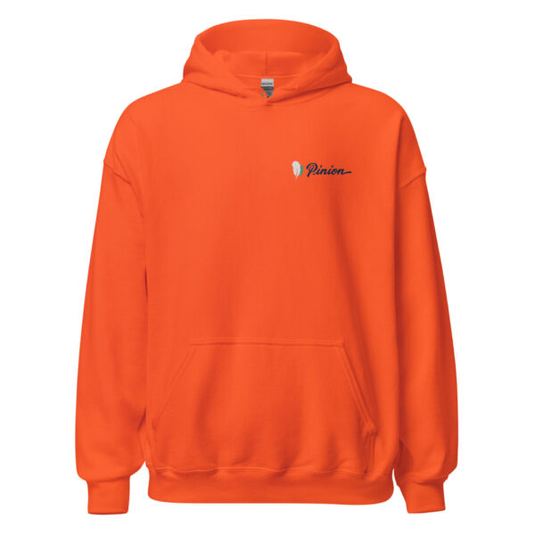 unisex-heavy-blend-hoodie-orange-front-6925fae93a8e1.jpg Orange hoodie with small logo on chest.