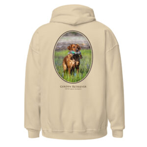 Hoodie with Golden Retriever image in grass.