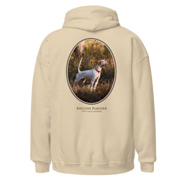 unisex-heavy-blend-hoodie-sand-back-6925f83452dad.jpg Beige hoodie with English Pointer dog design.