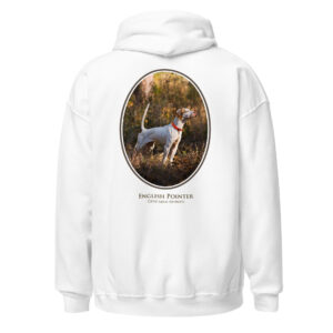 White hoodie featuring English Pointer design