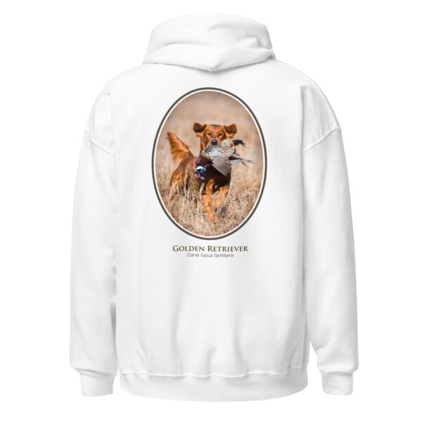unisex-heavy-blend-hoodie-white-back-6925f9ea01cf7.jpg Golden Retriever with bird on white hoodie back