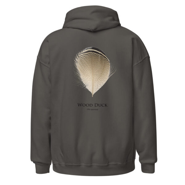 unisex-heavy-blend-hoodie-charcoal-back-693abec343fff.jpg Back of hoodie with wood duck feather design.