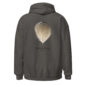 Back of hoodie with wood duck feather design.