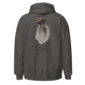 Hoodie with turkey feather illustration on back.