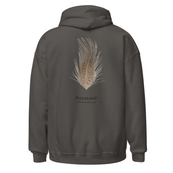 unisex-heavy-blend-hoodie-charcoal-back-693ac2986be09.jpg Gray hoodie with pheasant feather design on back.