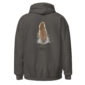 Back view of hoodie with quail feather design.