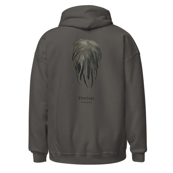 unisex-heavy-blend-hoodie-charcoal-back-693ac6426c95c.jpg Hoodie with pintail feather graphic on back.