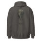 Hoodie with pintail feather graphic on back.