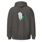 Gray hoodie with feather logo on back