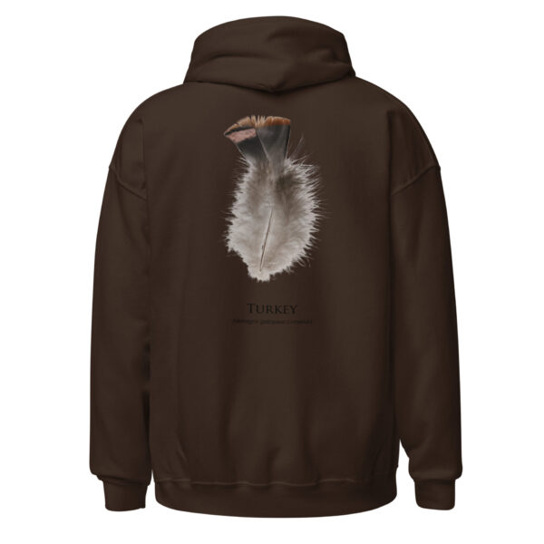 unisex-heavy-blend-hoodie-dark-chocolate-back-693abf96bea88.jpg Brown hoodie with feather and 'Turkey' text.