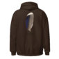 Brown hoodie with mallard feather design on back.