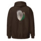Brown hoodie with feather design on back.