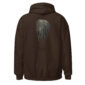 Brown hoodie with pintail feather graphic.