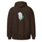 Brown hoodie with feather design on back.