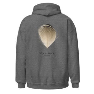Gray hoodie with wood duck feather design