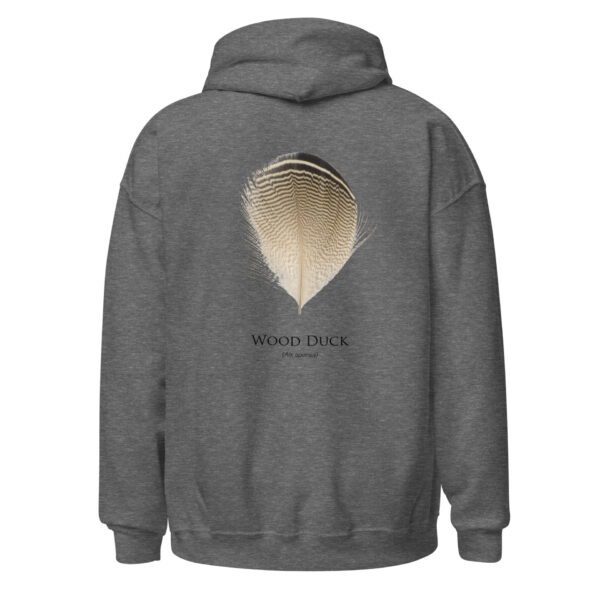 Gray hoodie with wood duck feather design