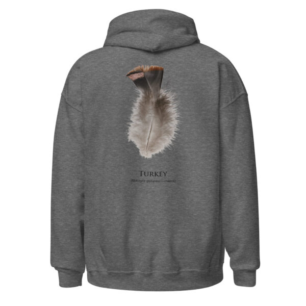 unisex-heavy-blend-hoodie-graphite-heather-back-693abf96cf0e7.jpg Gray hoodie with turkey feather design.