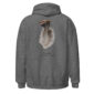 Gray hoodie with turkey feather design.