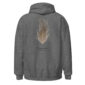 Gray hoodie with pheasant feather design.