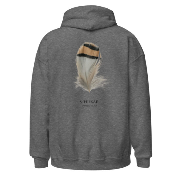 unisex-heavy-blend-hoodie-graphite-heather-back-693ac42bce7d1.jpg Gray hoodie with Chukar feather design