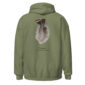 Green hoodie with turkey feather design.
