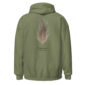 Green hoodie with pheasant feather design.