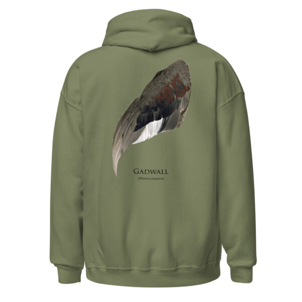 unisex-heavy-blend-hoodie-military-green-back-693ac354d791f.jpg Sage green hoodie with gadwall duck wing design.