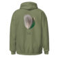 Green hoodie with feather design on back