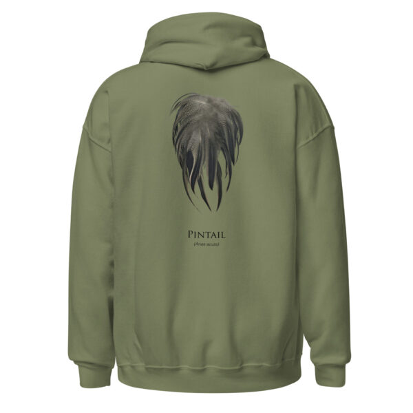 unisex-heavy-blend-hoodie-military-green-back-693ac642aa95c.jpg Green hoodie with pintail feather design.