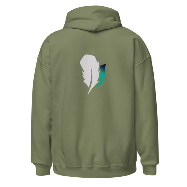unisex-heavy-blend-hoodie-military-green-back-693ac6e02e57f.jpg Olive hoodie with feather graphic design.