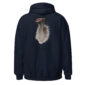 Navy hoodie with turkey feather design on back