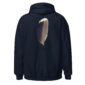 Navy hoodie with mallard feather design