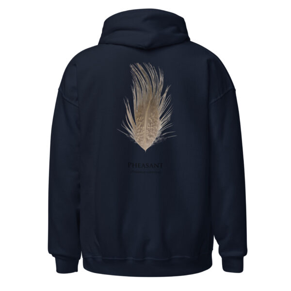 unisex-heavy-blend-hoodie-navy-back-693ac2985f7c7.jpg Navy hoodie with pheasant feather design on back.