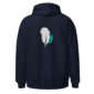 Navy hoodie with feather logo on back