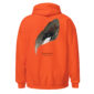 Orange hoodie with Gadwall duck wing design.