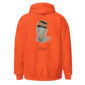 Orange hoodie with feather design and 'Chukar' text