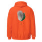Orange hoodie with teal feather design