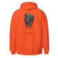 Orange hoodie with Pintail feather design.