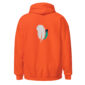 Orange hoodie with feather logo on back