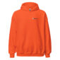 Orange hoodie with embroidered logo on chest.