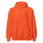 Orange hoodie with small logo on chest