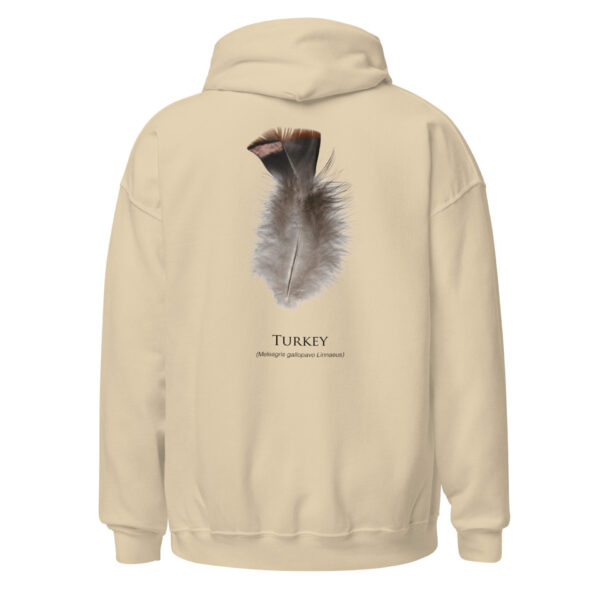 unisex-heavy-blend-hoodie-sand-back-693abf9700fd4.jpg Beige hoodie with turkey feather graphic.