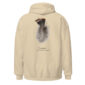 Beige hoodie with turkey feather graphic.