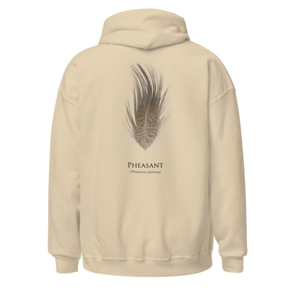 Beige hoodie with pheasant feather design.