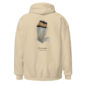 Beige hoodie with Chukar feather design.