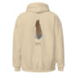 Beige hoodie with quail feather design.