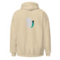 Beige hoodie with feather logo design on back