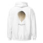 White hoodie with wood duck feather design.